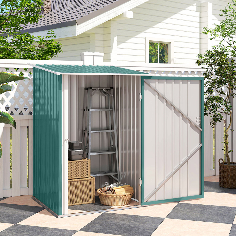 Outsunny 3.3 x 3.4ft Green Steel Garden Storage Shed with Lockable Door Image 5