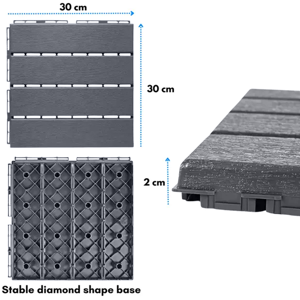 Oseasons Polydeck Grey Woodgrain Effect Decking Tiles 30 x 30cm 12 Pack Image 8