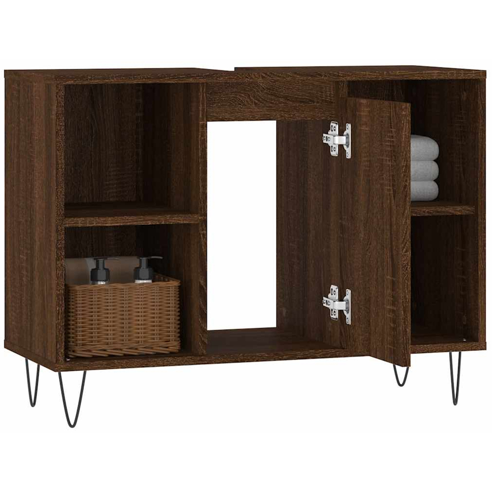 vidaXL Single Door 4 Open Shelf Brown Oak Bathroom Cabinet Image 4