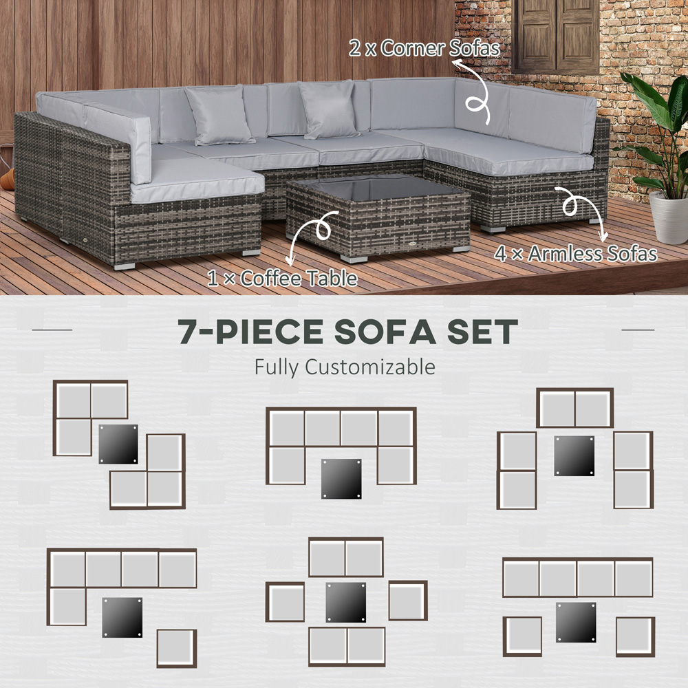 Outsunny 6 Seater Grey Rattan Sofa Lounge Set Image 4