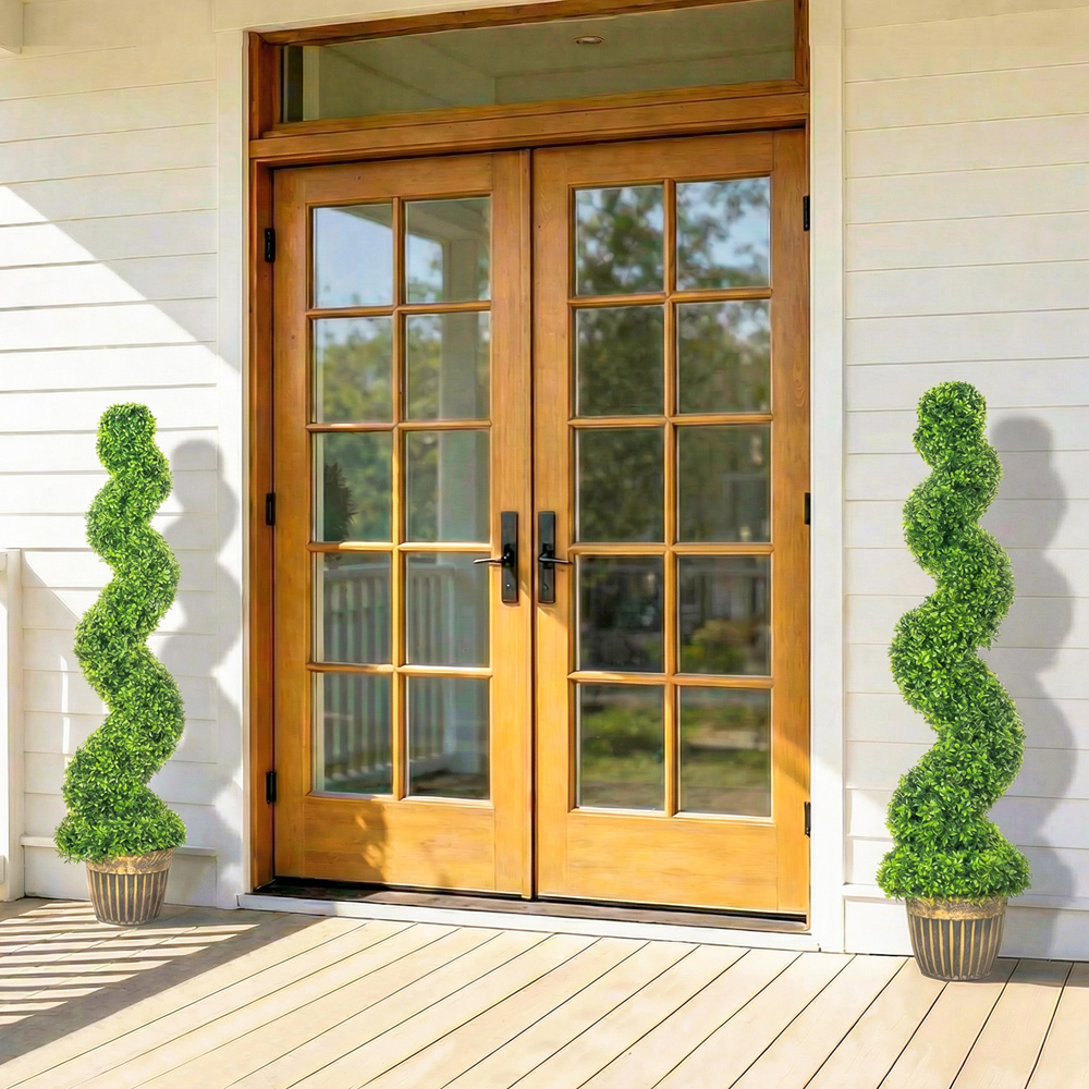 HOMCOM Artificial Potted Topiary Spiral Boxwood Tree Set of 2 Image 5