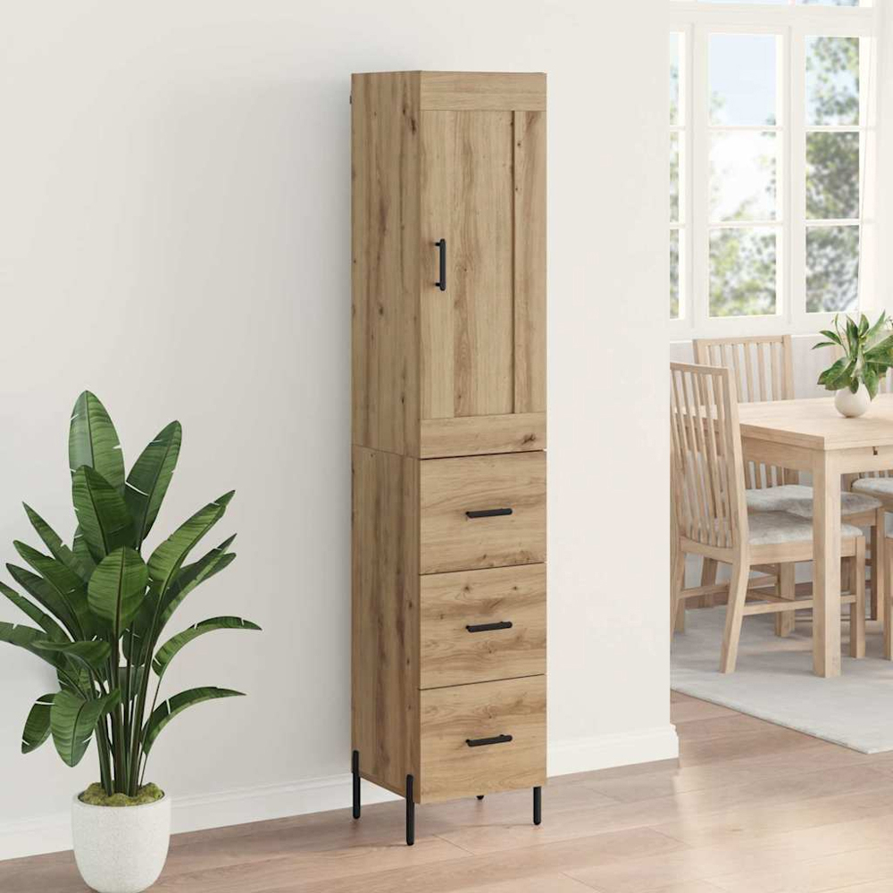 vidaXL Single Door 3 Drawer Artisan Oak Sideboard with Black Handles Image 4