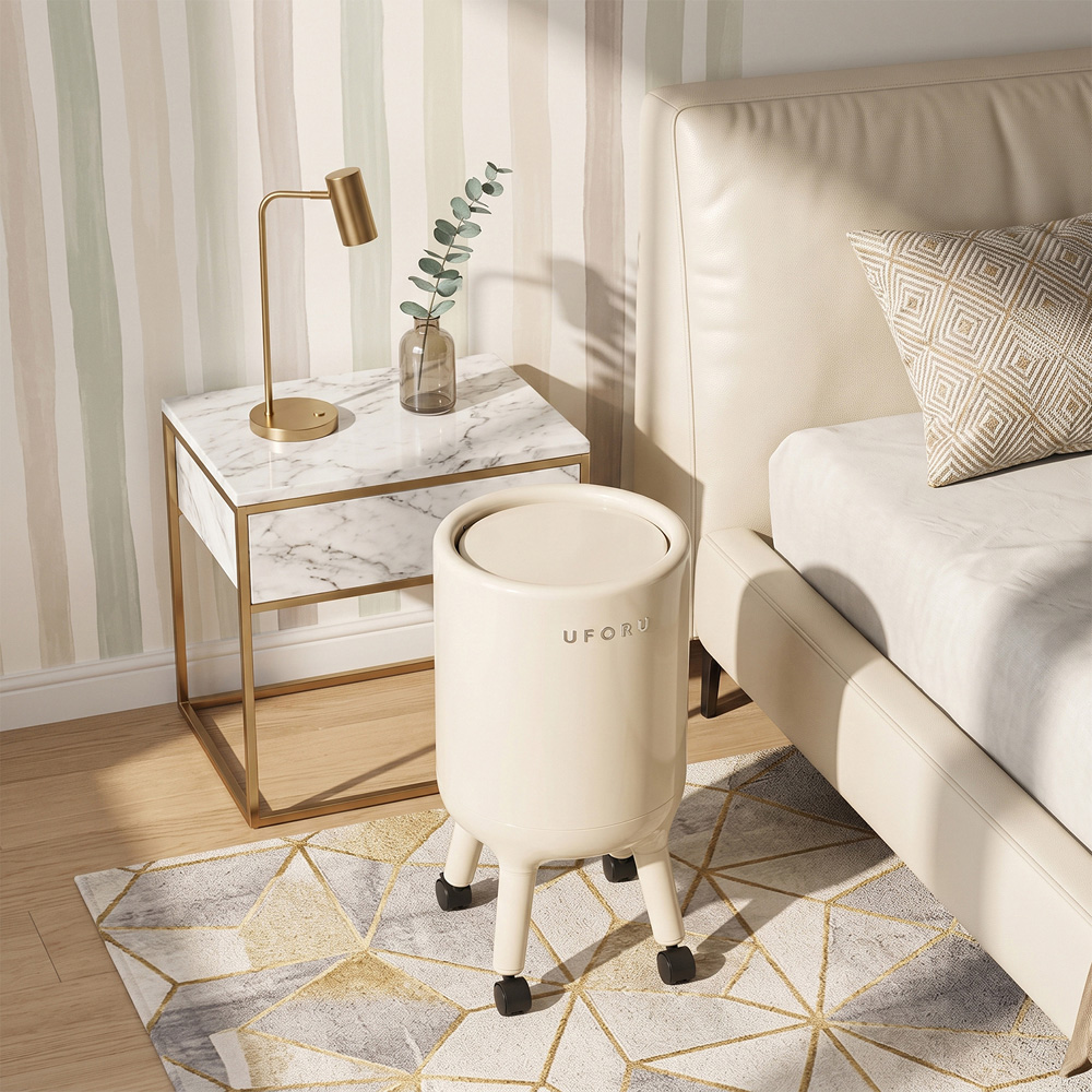 Living and Home Cream Rubbish Bin with Press Lid and Castors 11.5L Image 7