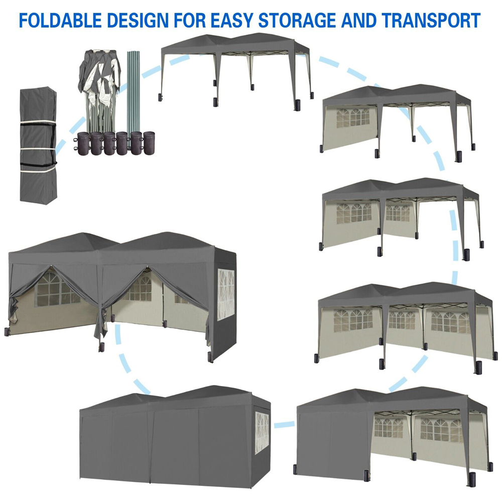 Grey 3 x 6m Pop Up Gazebo with Weight Bags and Removable Side Image 7
