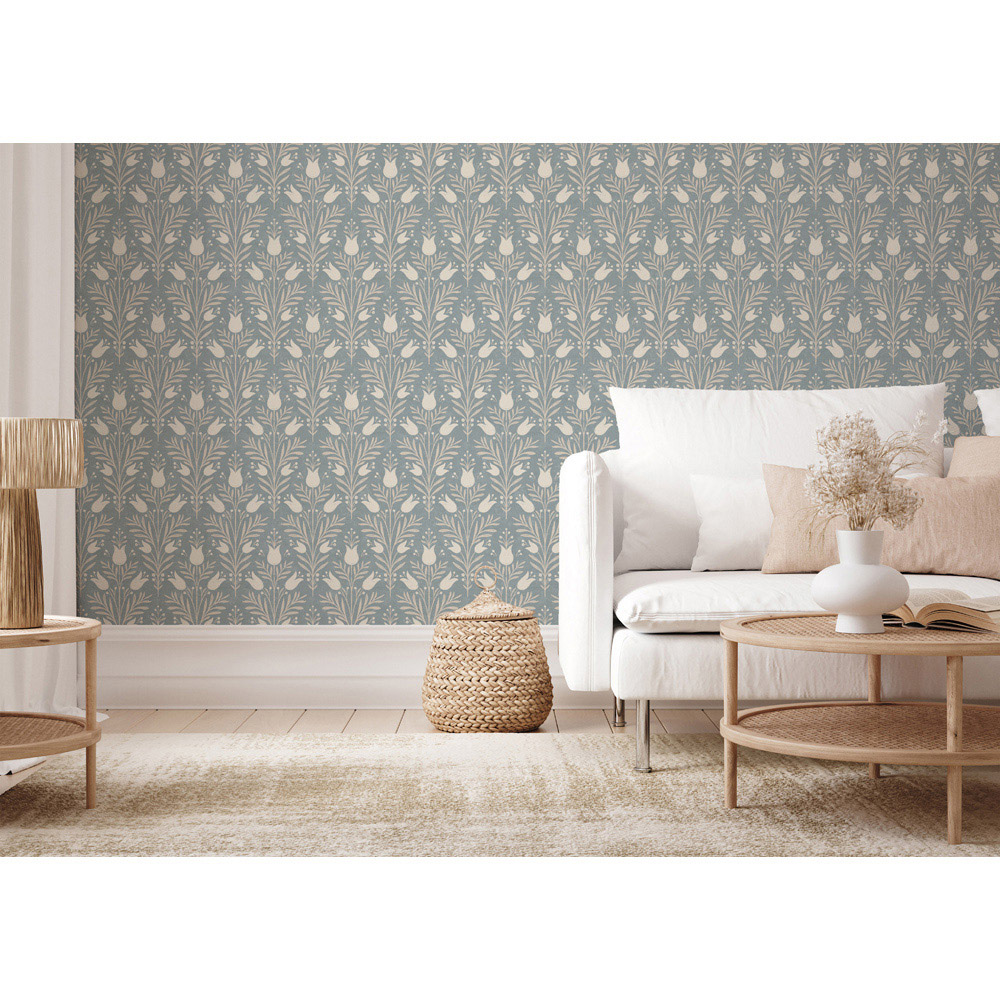Esselle Home Heritage Tulip Chalky Blue Wallpaper Image 6