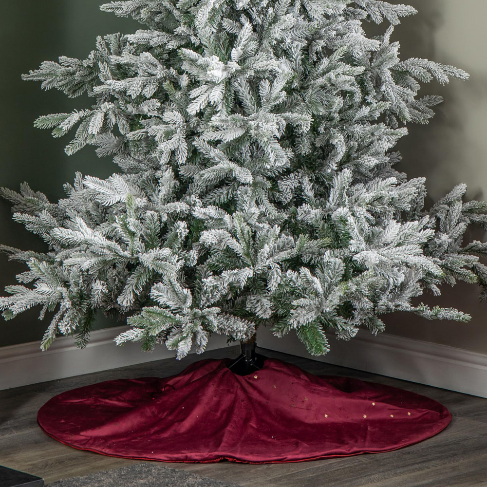 Samuel Alexander Burgundy Velour Gold Star Print Christmas Tree Skirt 120cm Image 2