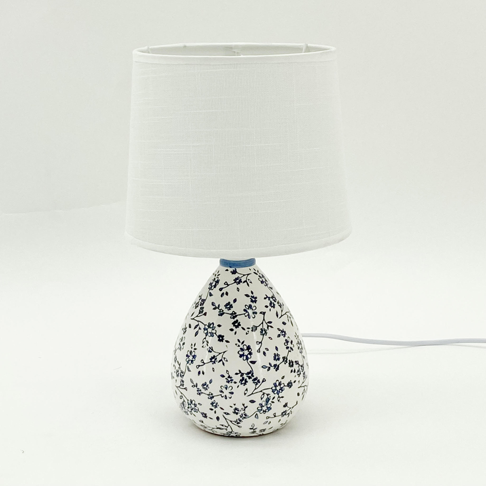 Acacia Home Fabric Shade Blue and White Flower Ceramic Lamp 37cm Image 3