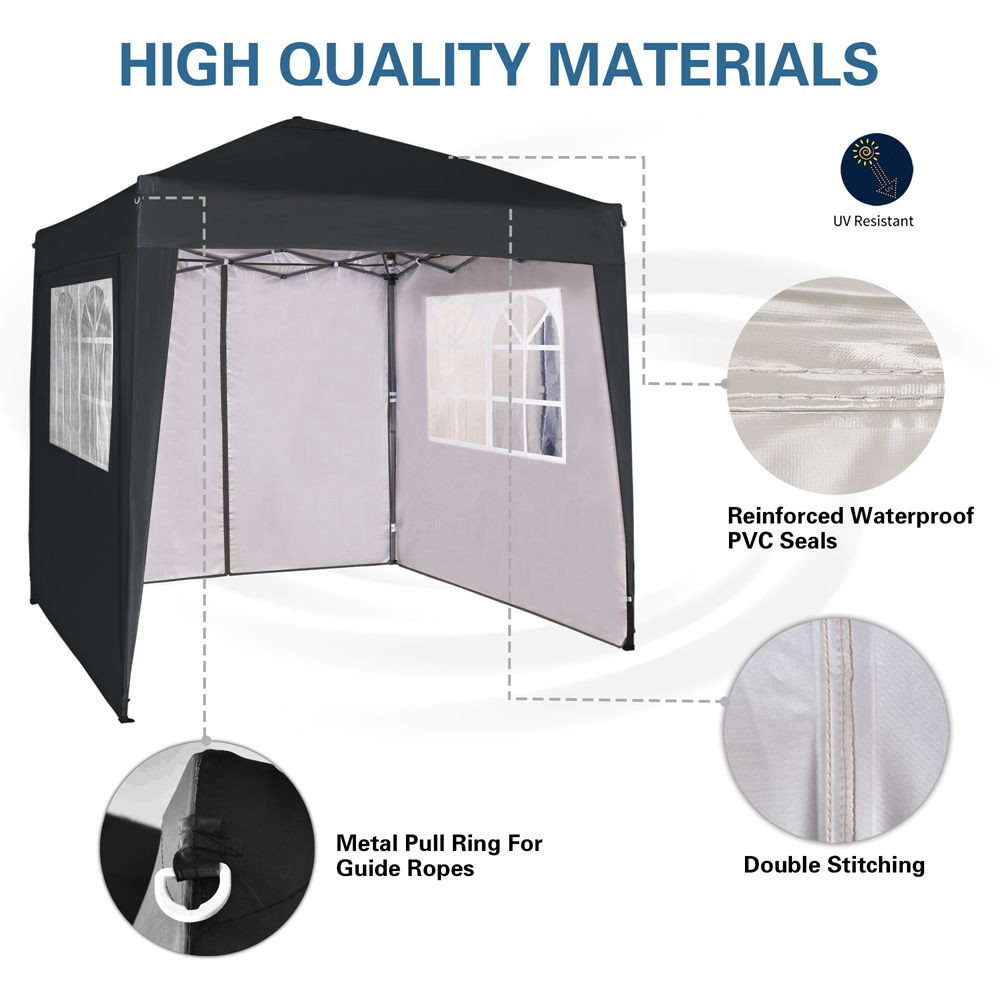 Black Pop Up Outdoor Canopy Tent with Removable Sidewalls 2 x 2m Image 3