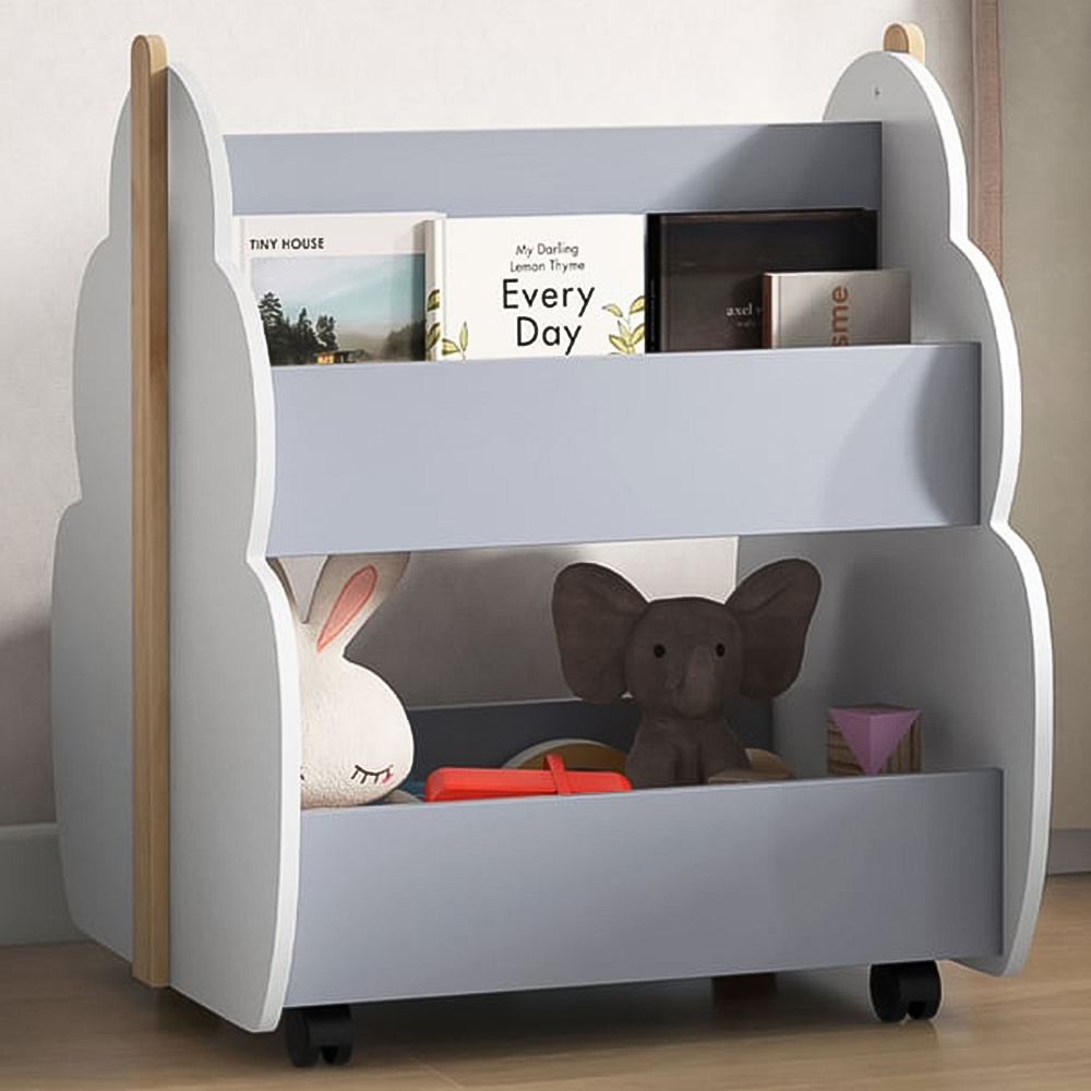 Costway 2 Shelf Grey and White Kids Wooden Tree Shape Bookcase Image 1