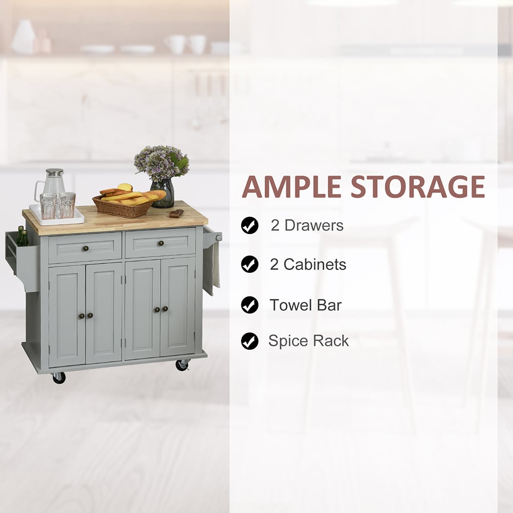 Portland Grey and Rubberwood Island Kitchen Storage Trolley Image 4