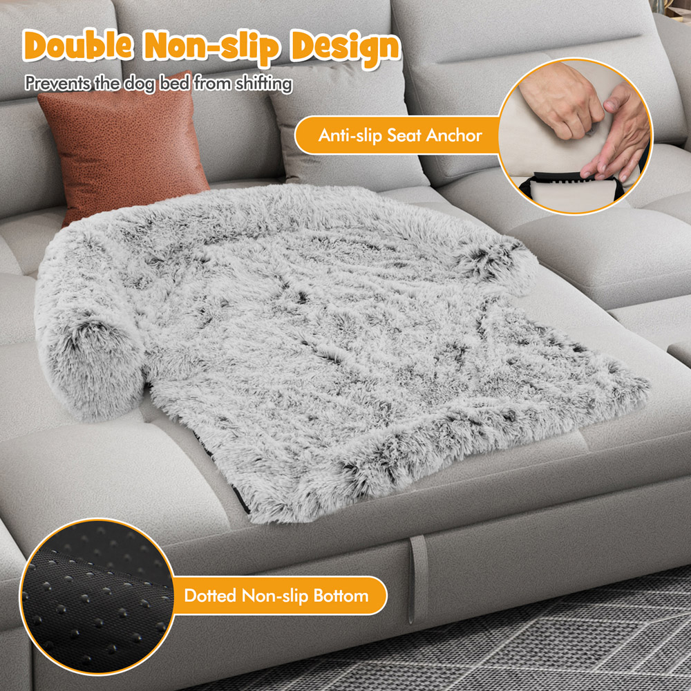 Costway White Medium Fluffy Dog Mat Couch Cover Protector with Anti Slip Bottom Image 6