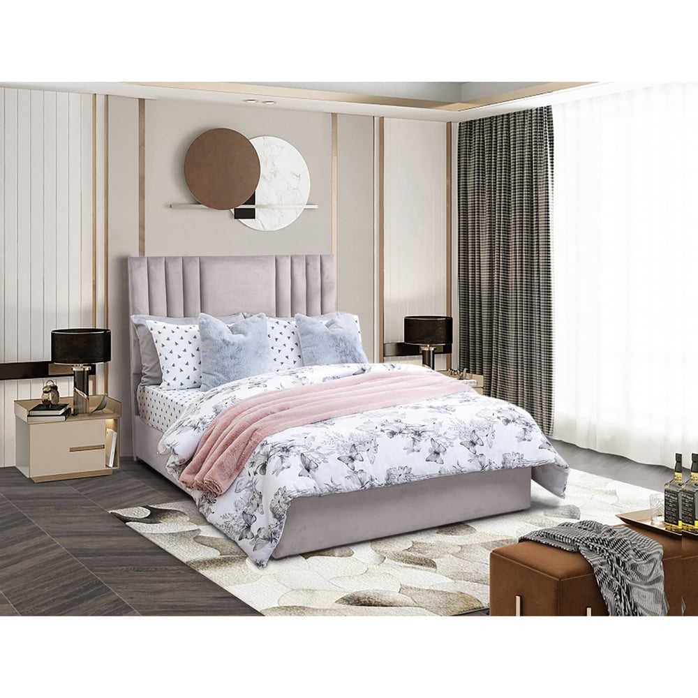 Eleganza Home Dreamer Small Double Silver Plush Divan Bed with Lined Headboard Image 2