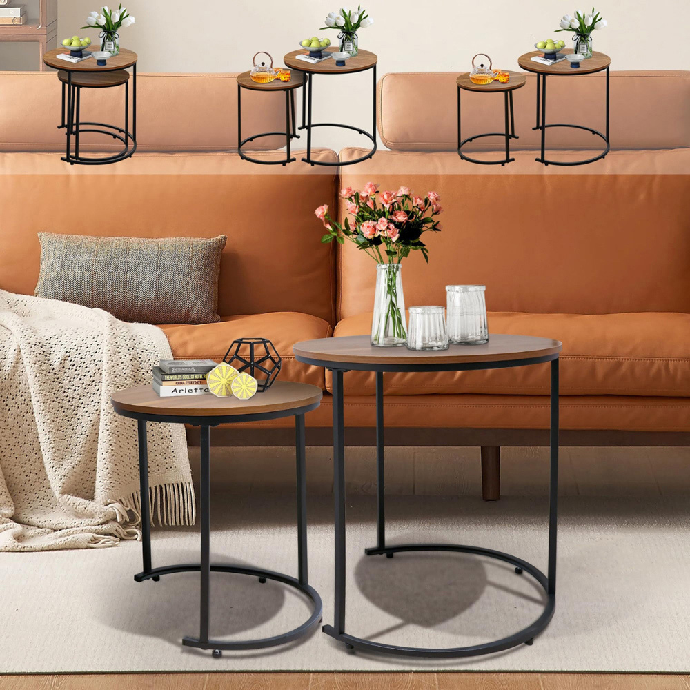 Alivio Brown Round Nesting Coffee Tables Set of 2 Image 4
