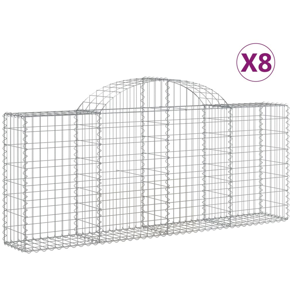 vidaXL Silver Galvanised Iron Arched Gabion Basket 200 x 30 x 80/100cm 8 Pack Image 2
