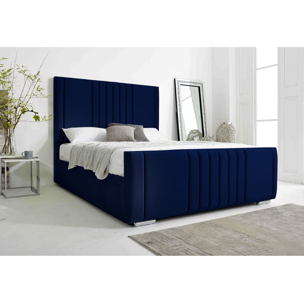 Eleganza Home Willard Small Double Blue Plush Velvet Bed Frame with Headboard Image 2