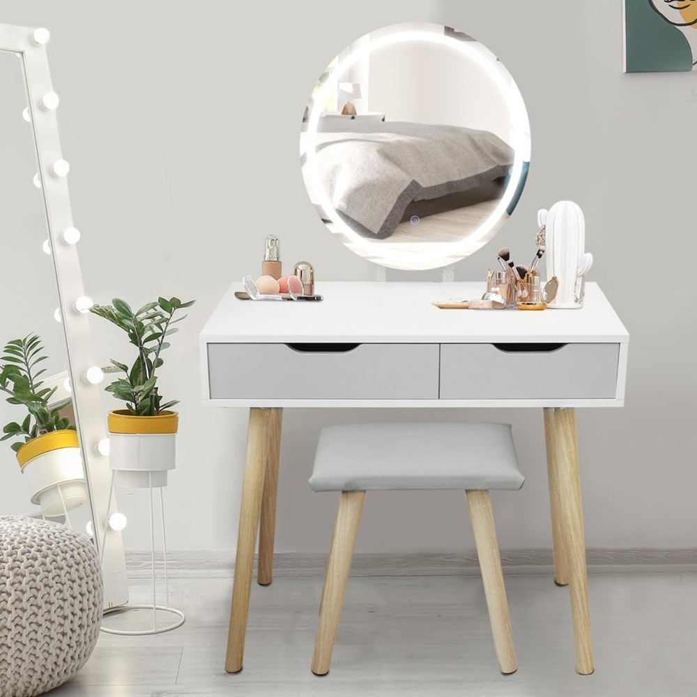 Alivio 2 Drawer White Hollywood Dressing Table Set with LED Mirror Image 5