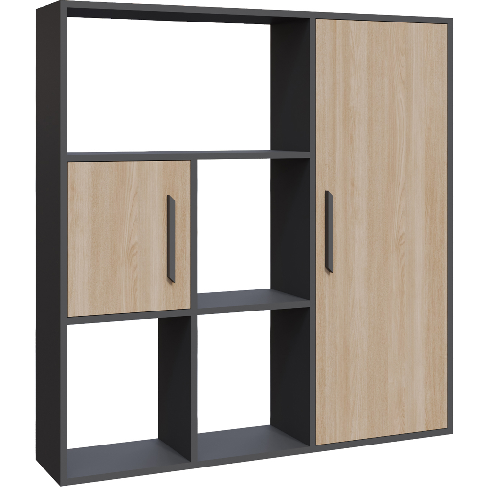 Decorotika Ridge 2 Door 4 Shelf Anthracite and Oak Bookcase Image 2
