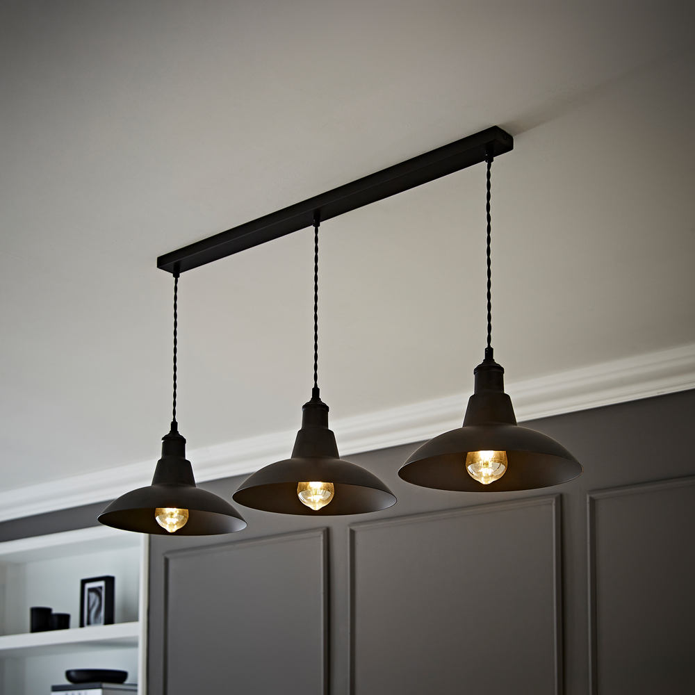 ValueLights Civic Matte Black 3 Drop Diner Bar Matte Black LED Ceiling Pendant Light Image 2