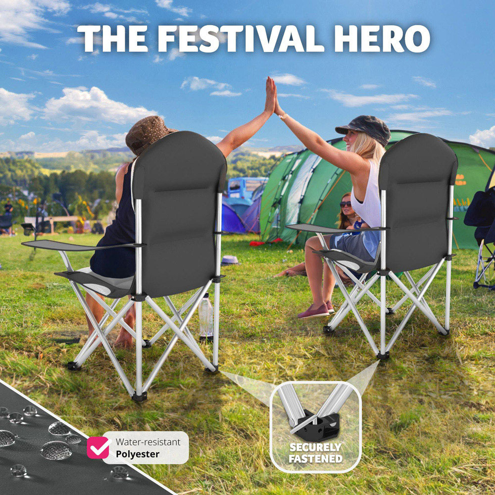 tectake 4 Piece Grey Padded Camping Chair Set Image 7