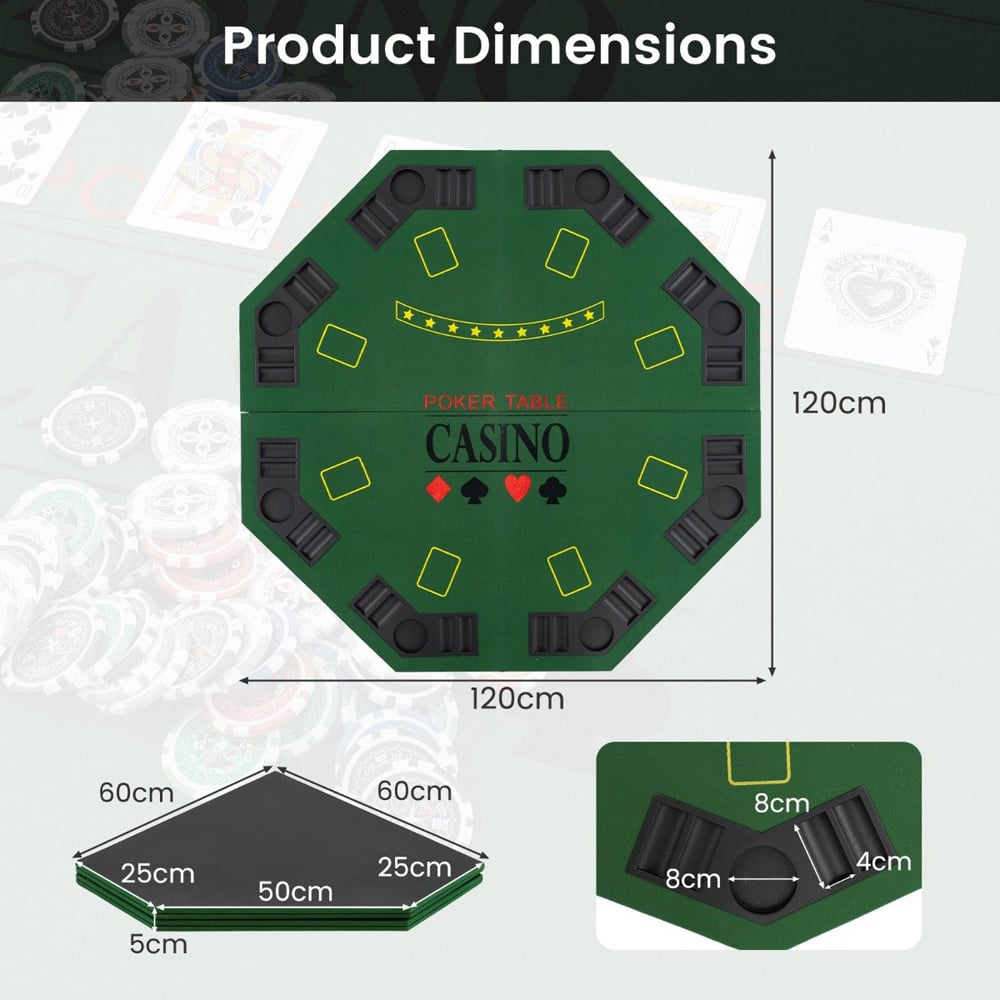 Costway 8 Player Green Foldable Texas Holdem Poker Table Topper with Carry Bag Image 7