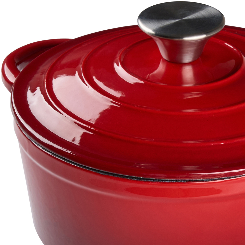 Living and Home 6L Red Cast Iron Enamel Dutch Oven with Lid Image 5