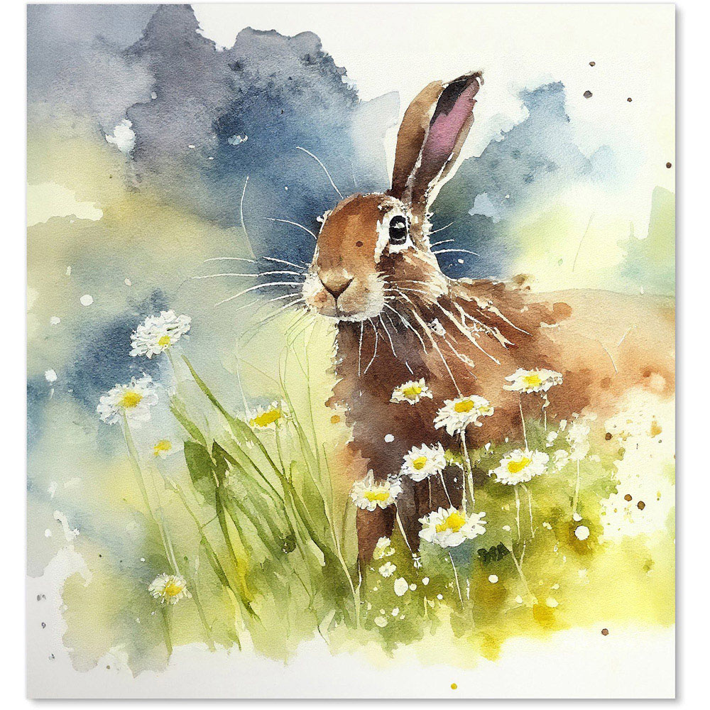 Warren Reed Designer Hare And Daisies Watercolour Glass Kitchen Splashback 75 x 70cm Image 2