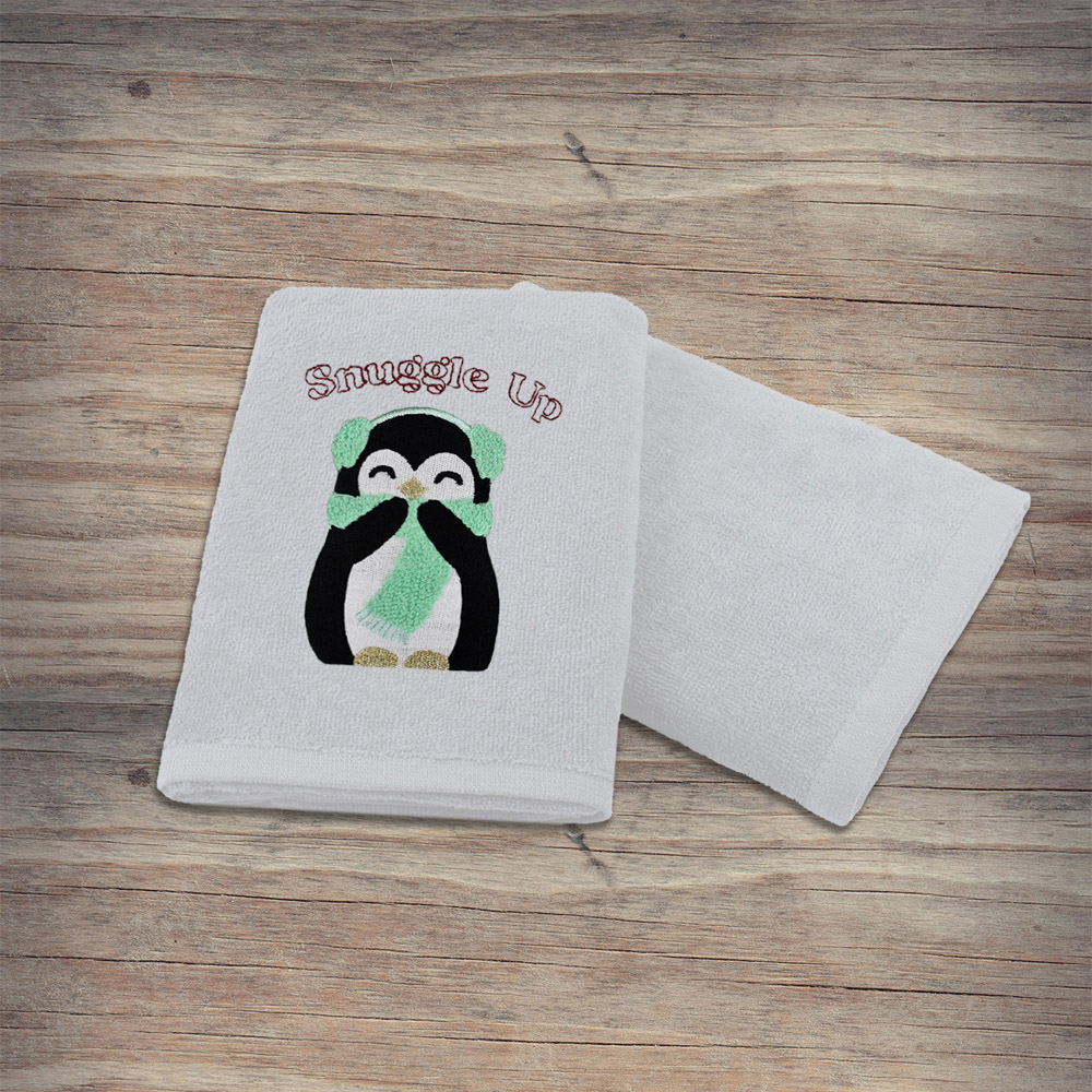 Noel Square Penguins Snuggle White Hand Towel 2 Pack Image 5