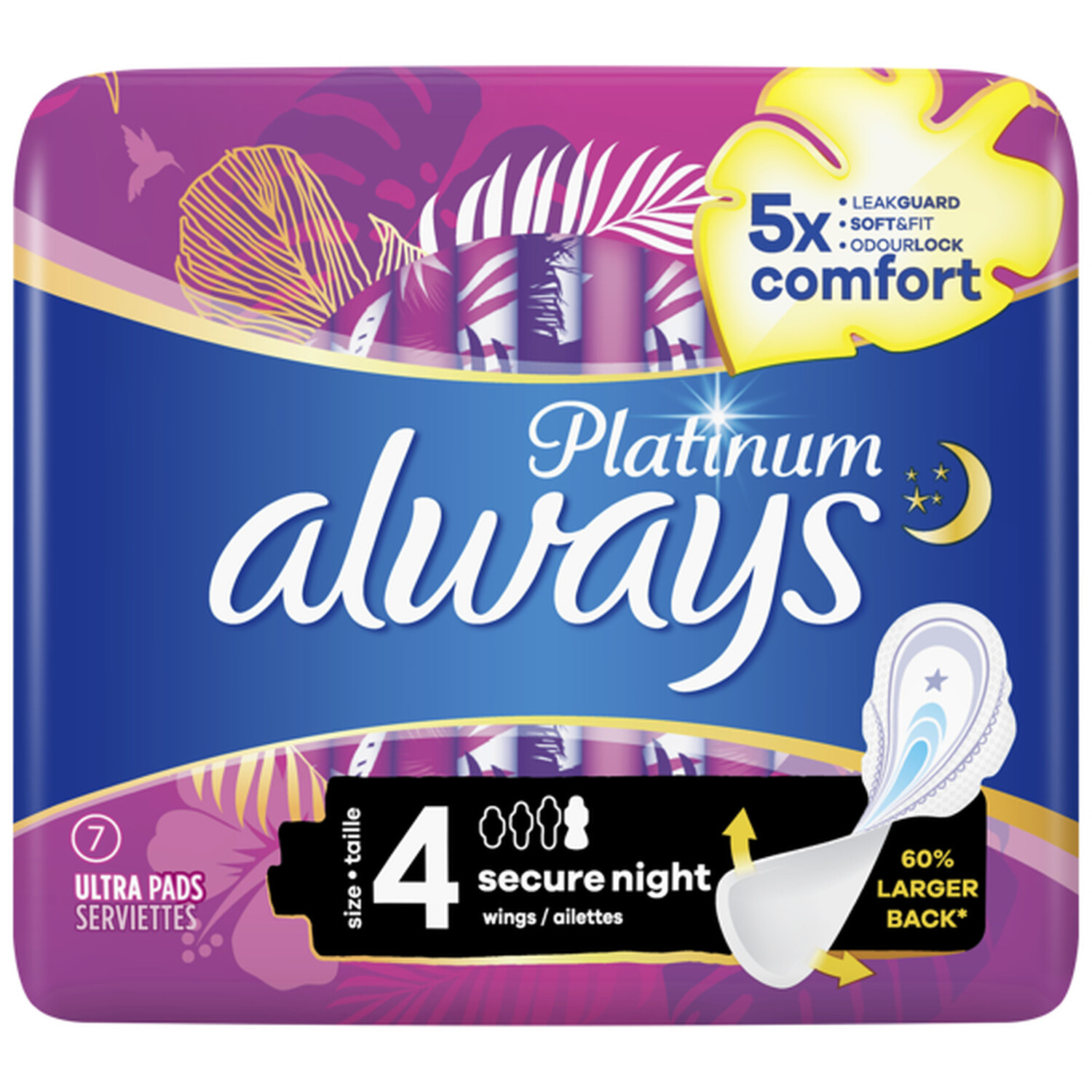 Always Platinum Secure Night Size 4 Sanitary Towel 7 Pack Image