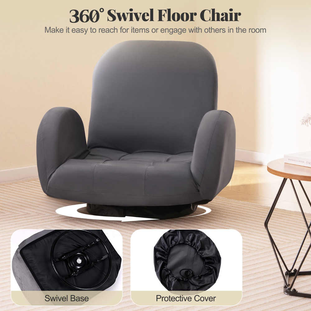 Costway Grey Adjustable Swivel Floor Chair with Backrest and Armrests Image 7