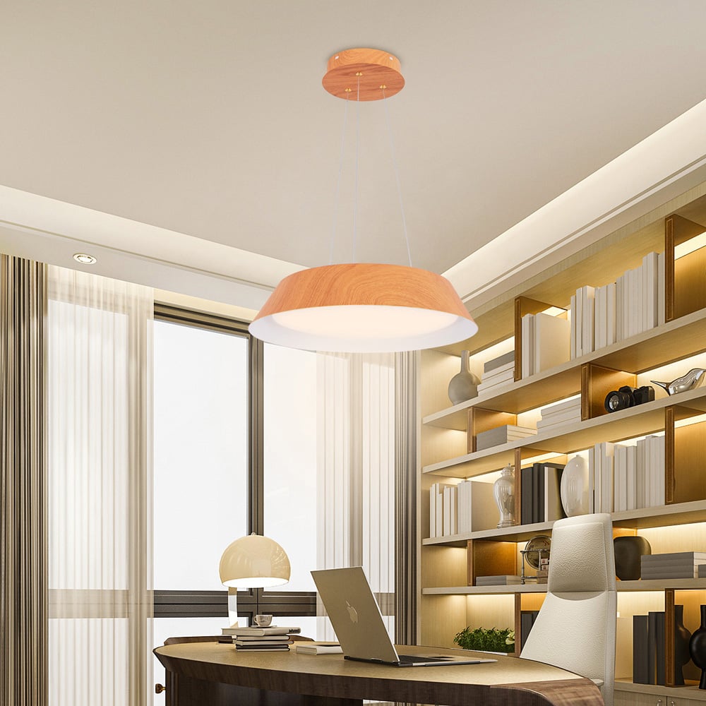 Costway Natural Modern Ceiling Light with Wood Grain and Metal Frame Image 2