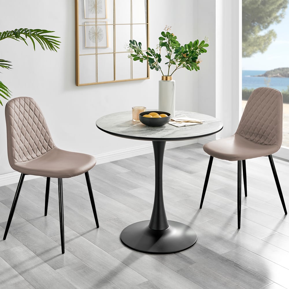 Furniturebox Elissa Solara Marble Effect 2 Seater Round Dining Set White Cappuccino and Black Image 1