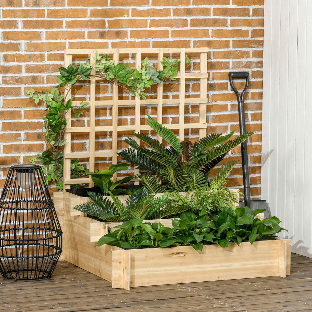 Outsunny 3-Tier Wooden Garden Planter with Trellis Image 2