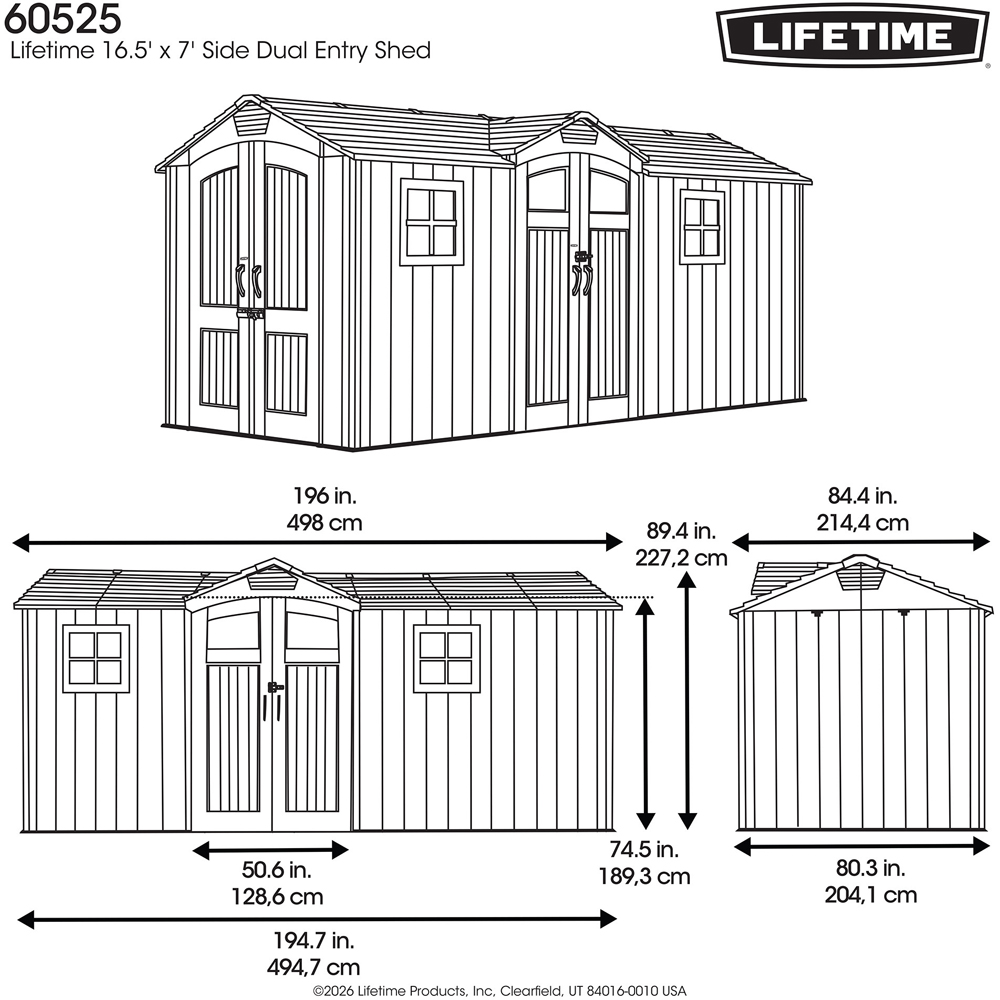 Lifetime Products 16.5 x 7ft Grey Side Entry Apex Garden Storage Shed Image 9