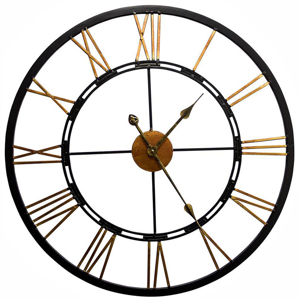 WALPLUS Greenwich Black and Gold Roman Wall Clock 70cm Image 1