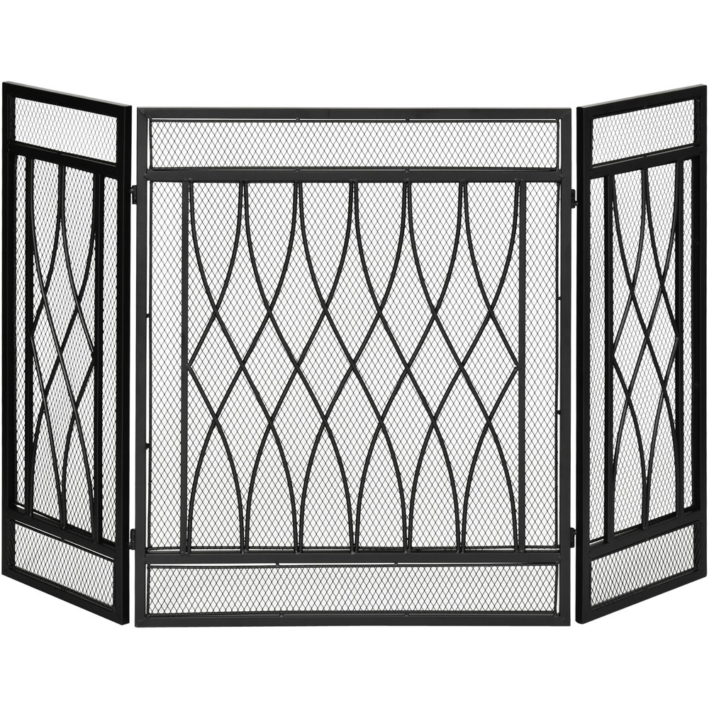 Portland 3 Panel Black Diamond Pattern Mesh Fireplace Screen Image 1