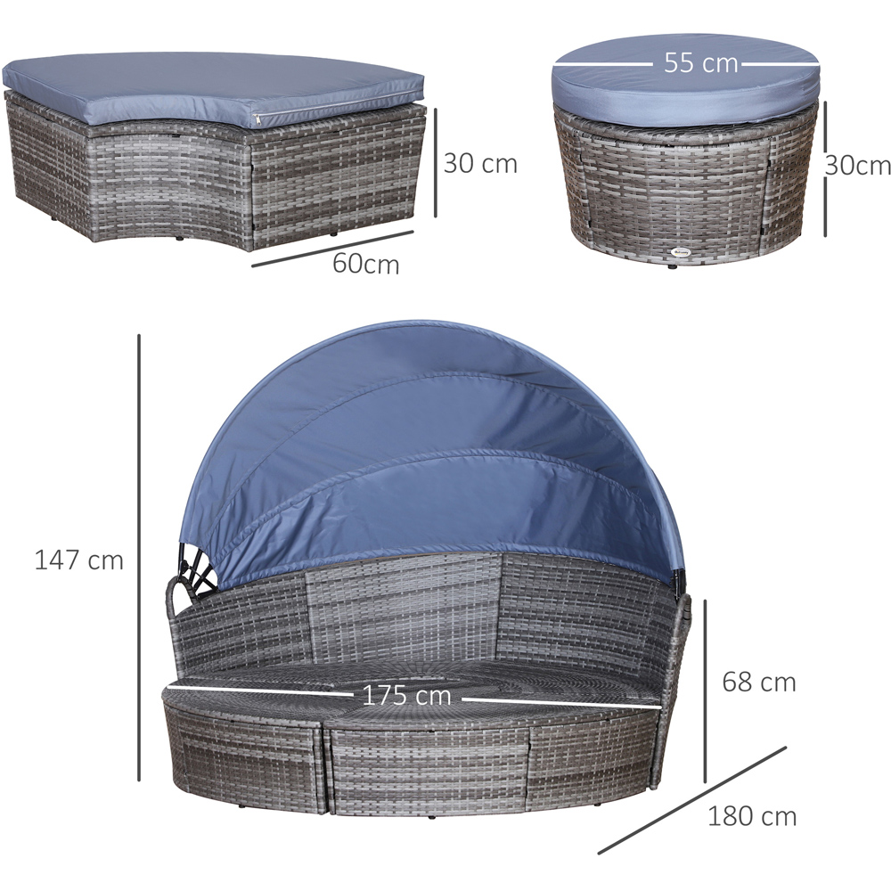 Outsunny 6 Seater Grey Rattan Round Lounge Set with Retractable Canopy Image 8
