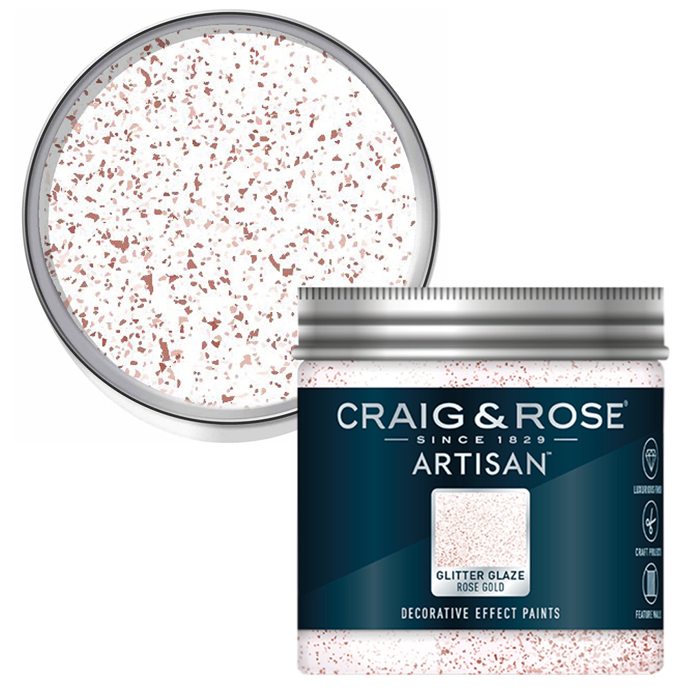 Craig & Rose Artisan Walls & Ceilings Glitter Glaze Rose Gold Paint 300ml Image 1