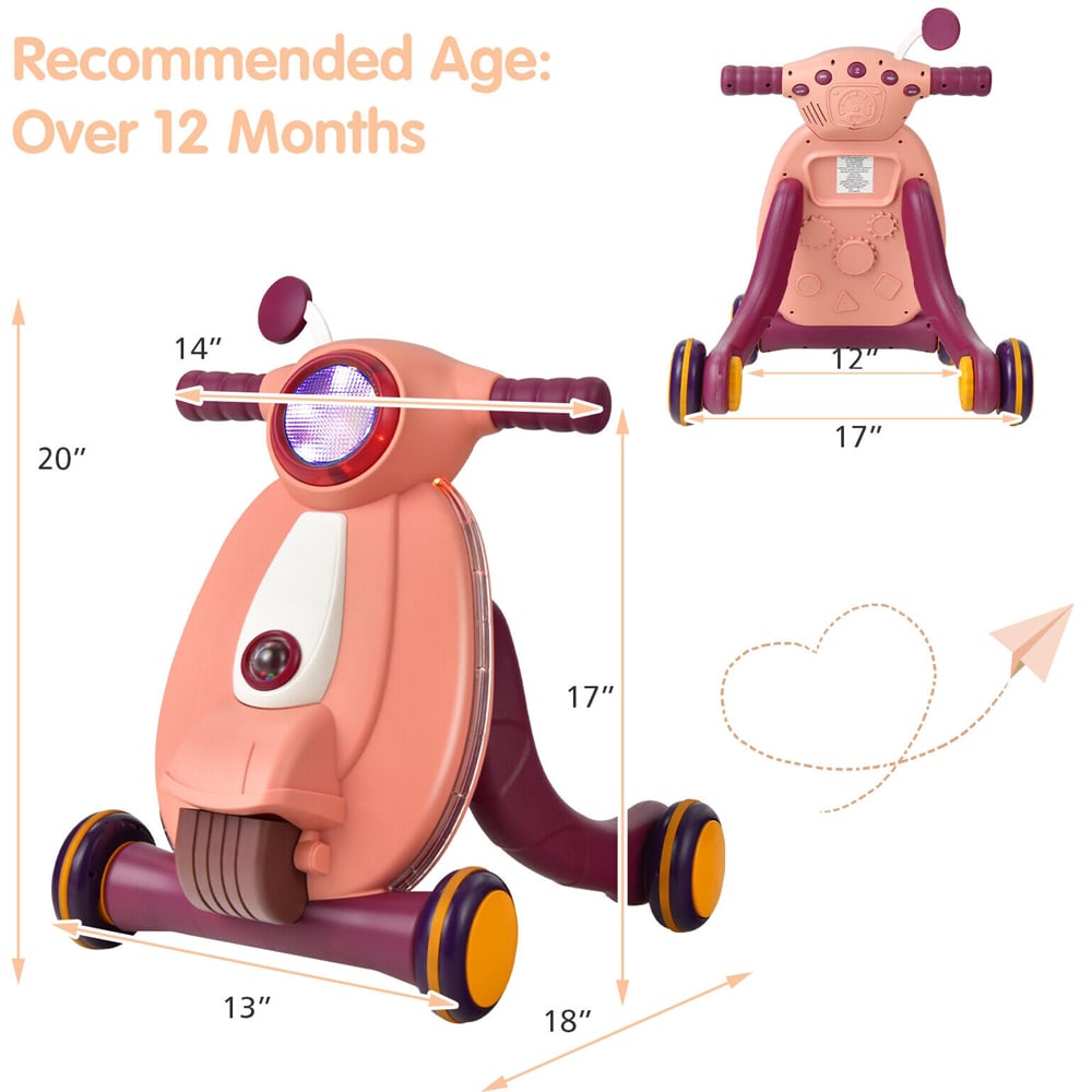 Costway Pink Baby Walker with Lights and Ball Game Image 7