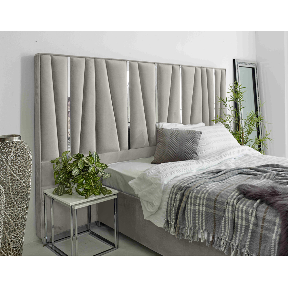 Eleganza Mila Double Silver Plush Velvet Bed Frame with Lined Headboard Image 2