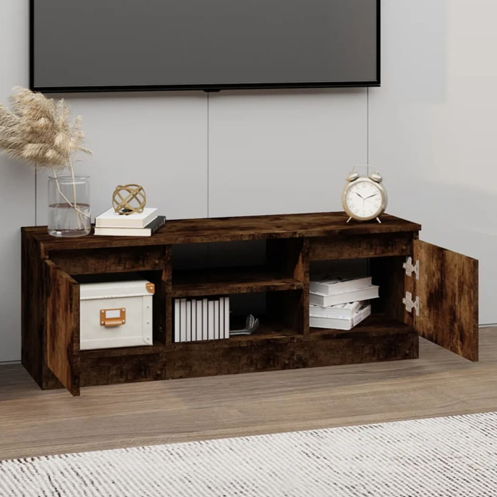 vidaXL 2 Door 2 Shelf Smoked Oak TV Cabinet Image 1