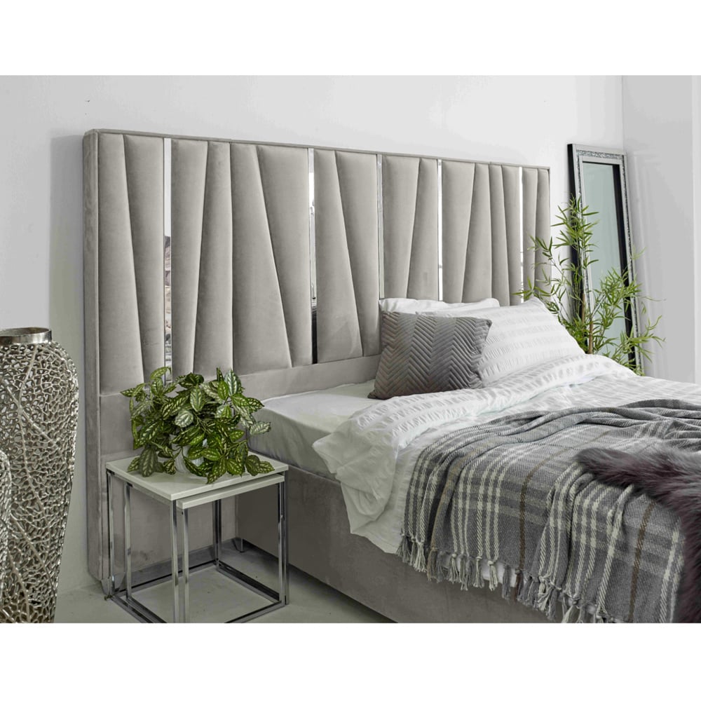 Eleganza Mila King Size Silver Plush Velvet Bed Frame with Lined Headboard Image 2