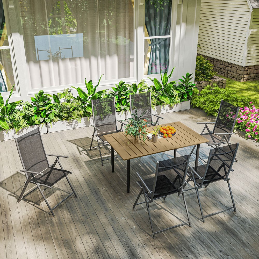 Outsunny 6 Seater Slatted Garden Dining Table with Parasol Hole Brown Image 3