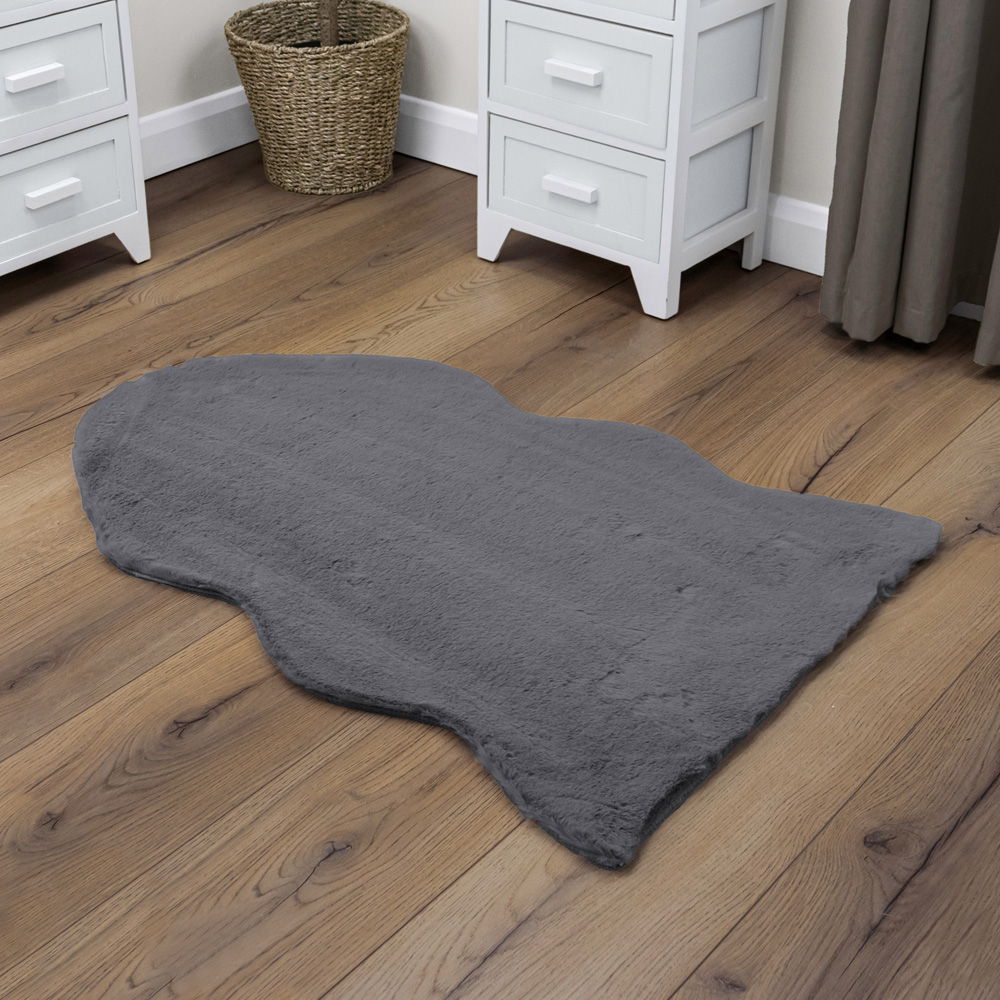 JVL Dark Grey Faux Fur Rug 60 x 90cm Image 2