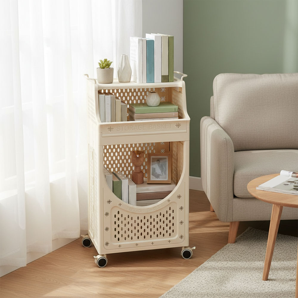 Living and Home 3-Tier Cream Multifunctional Storage Trolley Cart with Handles Image 7