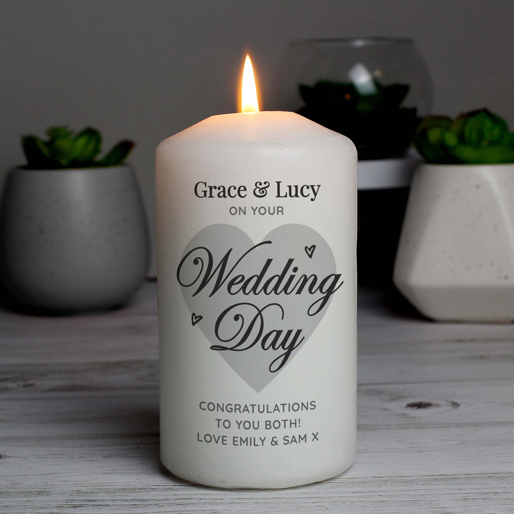 Personalised Memento Personalised on Your Wedding Day Pillar Candle Image 2