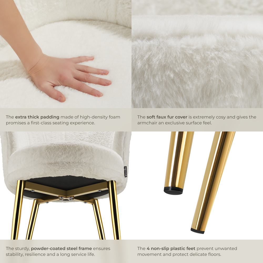 tectake Stella Cream and Gold Faux Fur Armchair Image 5