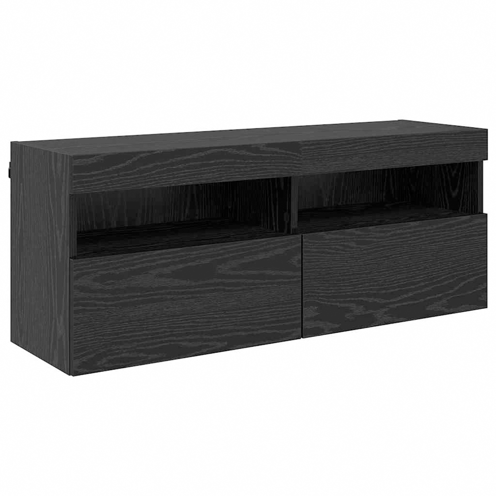 vidaXL 2 Door 2 Shelf Black Oak TV Cabinet with LED Lights Image 2