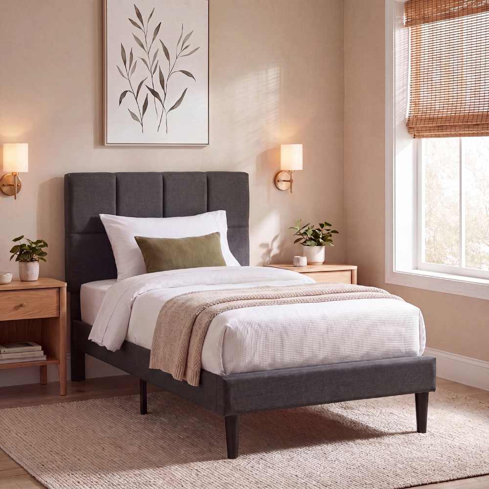 VIDA DESIGNS Velmora Single Dark Grey Linen Fabric Bed Image 8