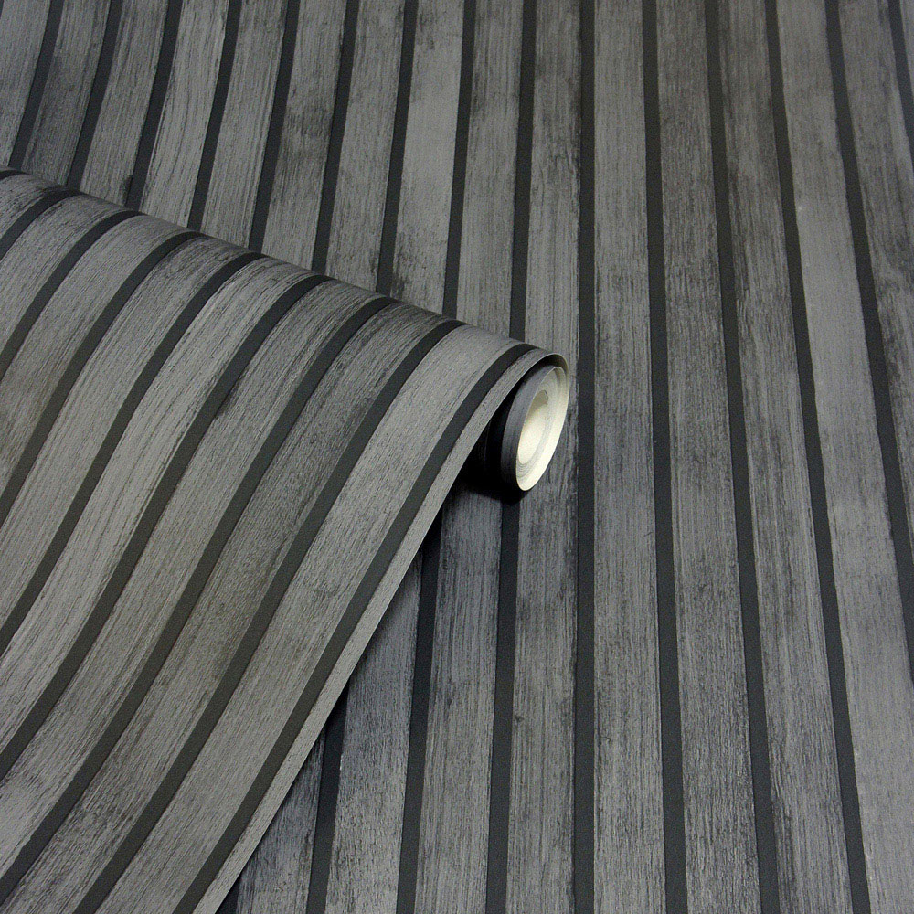 Arthouse Wood Slats Charcoal Grey Wallpaper Image 2