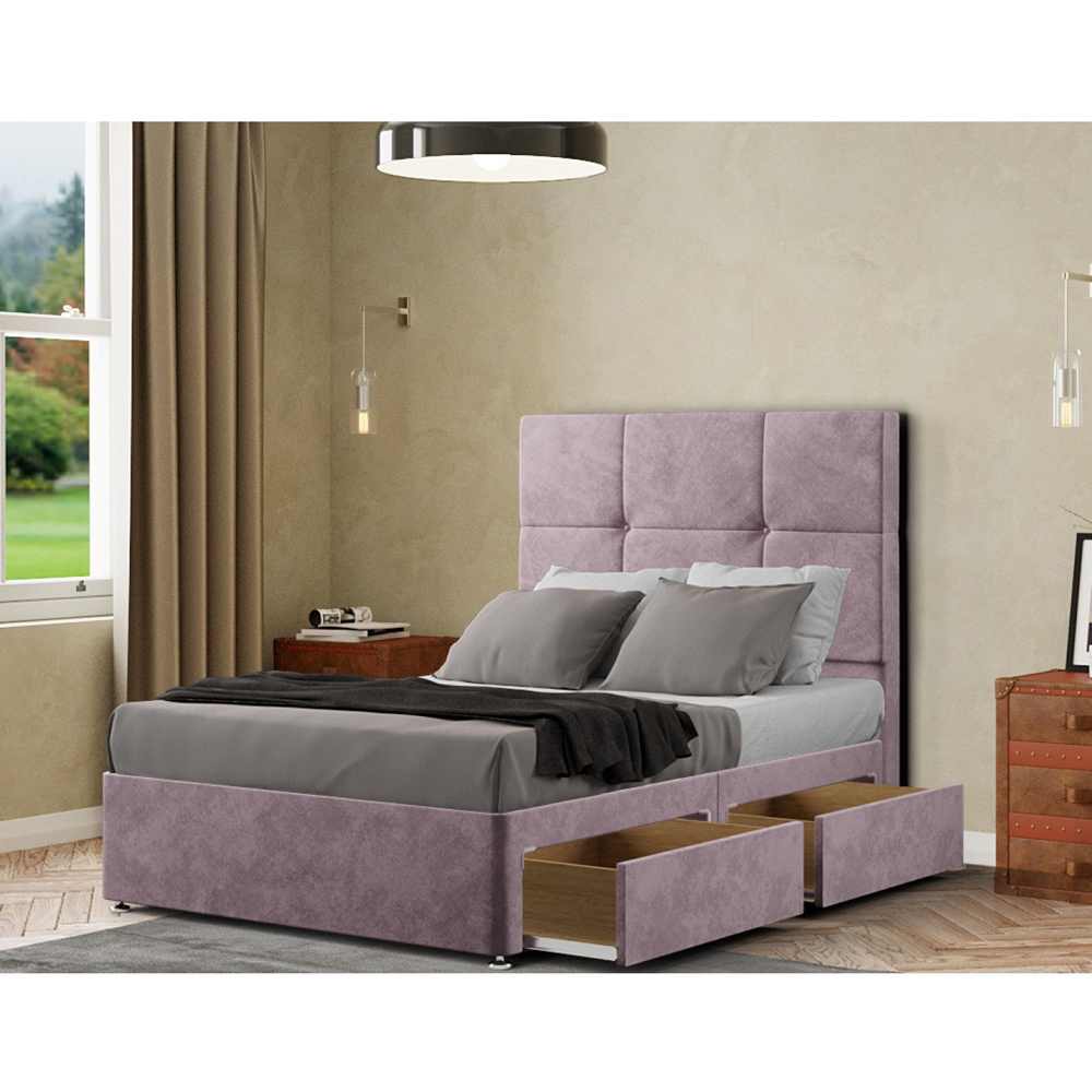 Portland Jacob Single Blush Plush Divan Bed Frame with 2 Drawers and Headboard Image 2